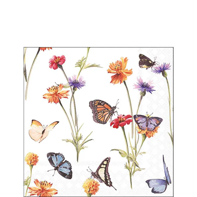 Ambiente | Servetten Butterfly Garden White 3-laags 100%FSC 25x25cm 20-pack