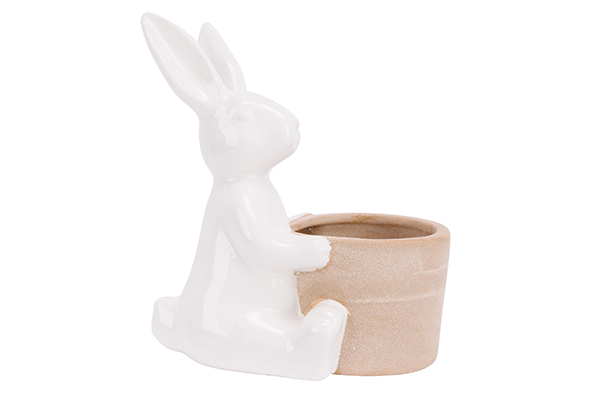 Cosy & Trendy | Bloempot Konijn Porselein Wit 15x9x16,5cm