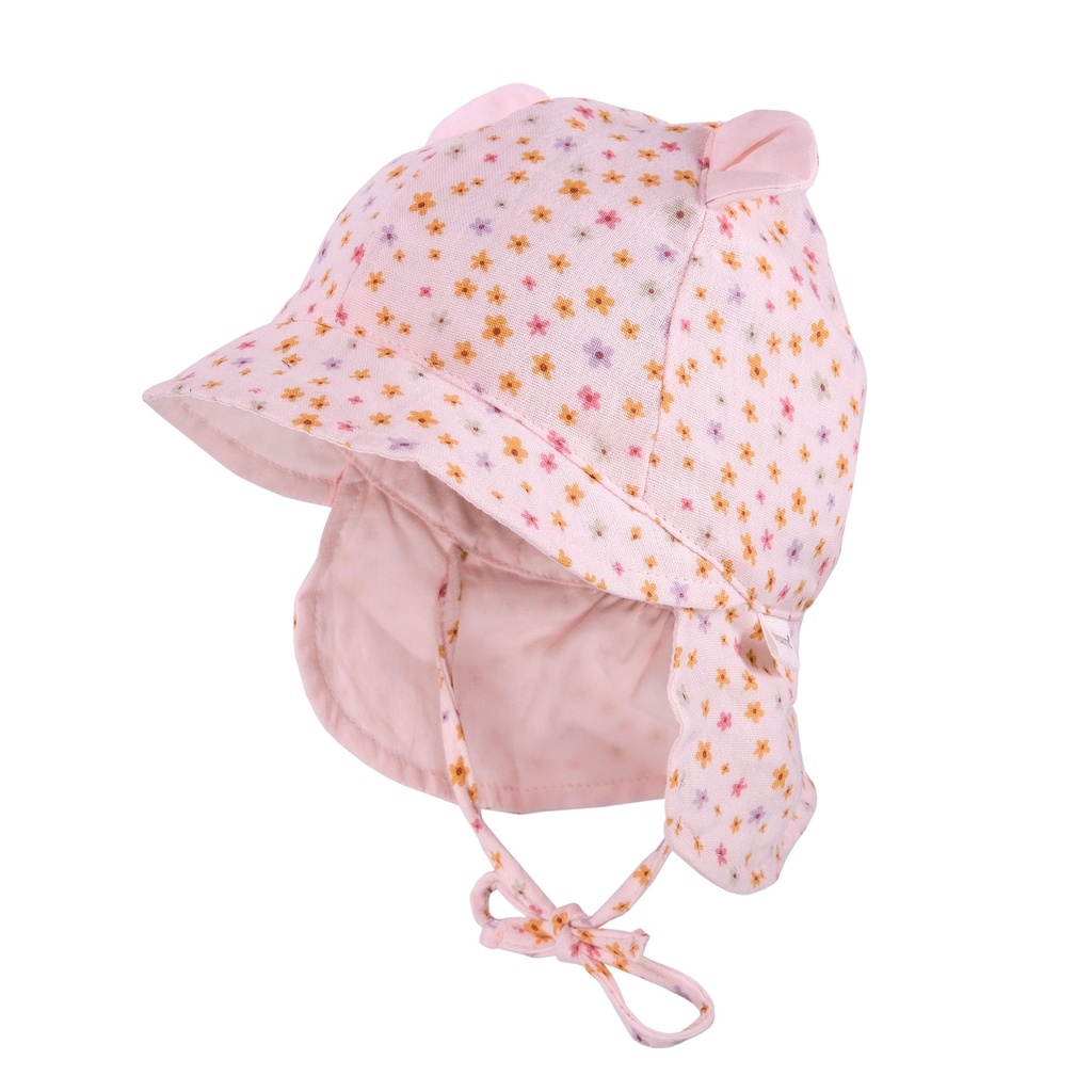 Maximo | Zonnehoedje met Oortjes Muslin Muschelrosa-Blümchen 