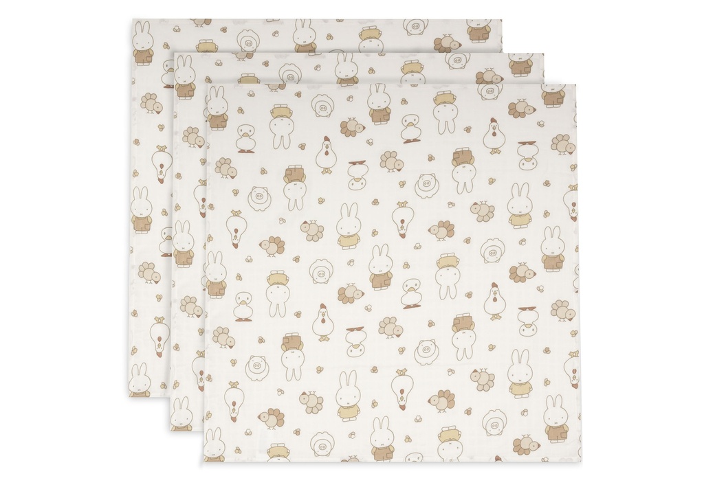 Jollein | Tetra Doek Miffy Family Farm 70x70cm 3-pack