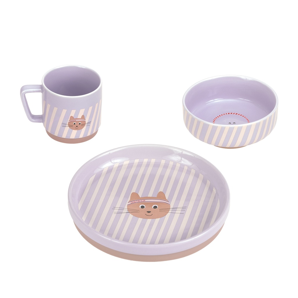Laessig | Eetset Tiny Team Cat Dish Set Porcelain/Silicone 3-delig