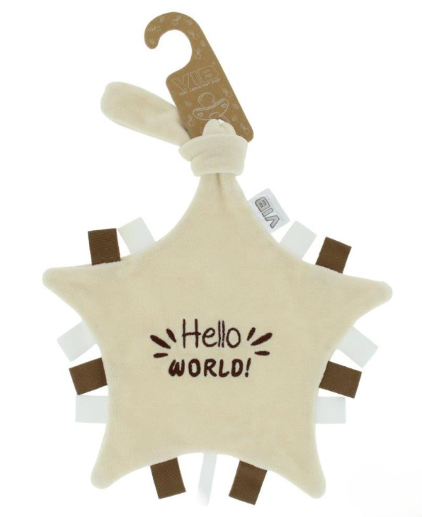VIB | Fopspeendoekje "Hello World!" Beige
