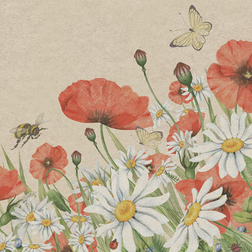 Duni | Servetten Floral Poppies 2-laags Recycled Tissue  33x33cm 20-pack