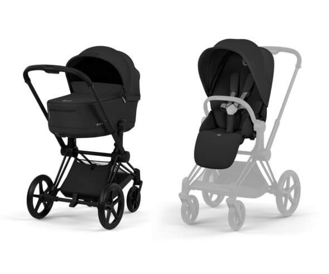 Cybex | Wandelwagen Priam Comfort Set Frame Matt Black/Plooibare Draagmand Sepia Black/Zitbekleding Sepia Black NEW