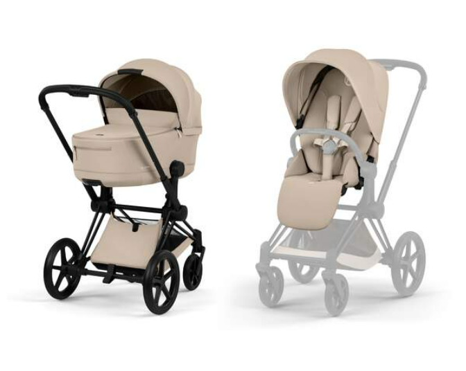 Cybex | Wandelwagen Priam Comfort Set Frame Matt Black/Plooibare Draagmand Cozy Beige/Zitbekleding Cozy Beige NEW