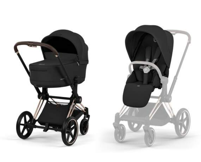 Cybex | Wandelwagen Priam Comfort Set Frame Rose Gold/Plooibare Draagmand Sepia Black/Zitbekleding Sepia Black 