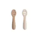Mushie | Lepel First Feeding Spoon Natural/Shifting Sand Ecru/Bruin 2-delig