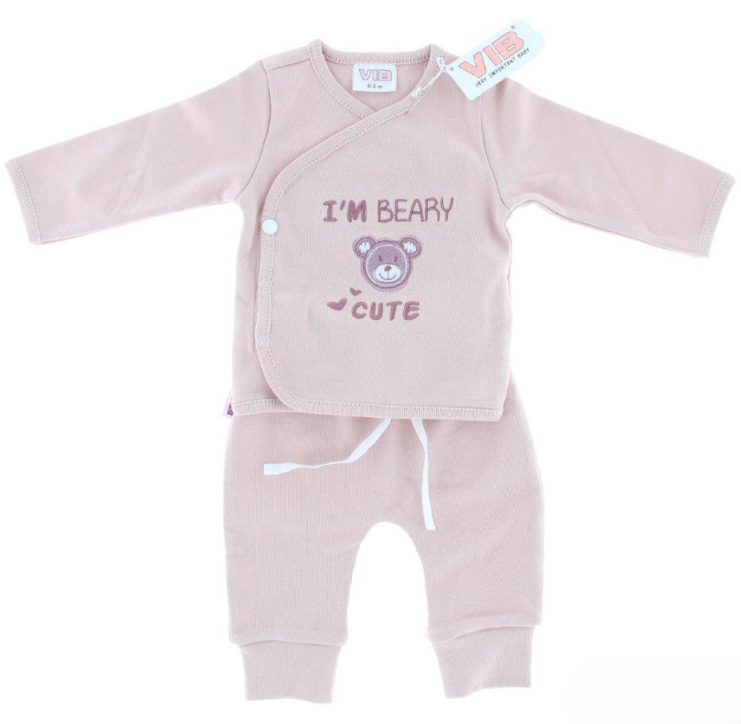 VIB | Outfit "I'm Beary Cute" Wikkelshirt/Broek Rose Smoke 0-3M 2-delig