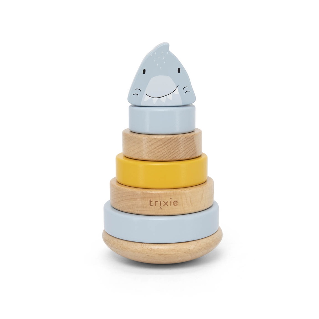 Trixie | Stapelpyramide Mr. Shark Stapeltoren Hout Blauwgrijs 10x10x18,5cm