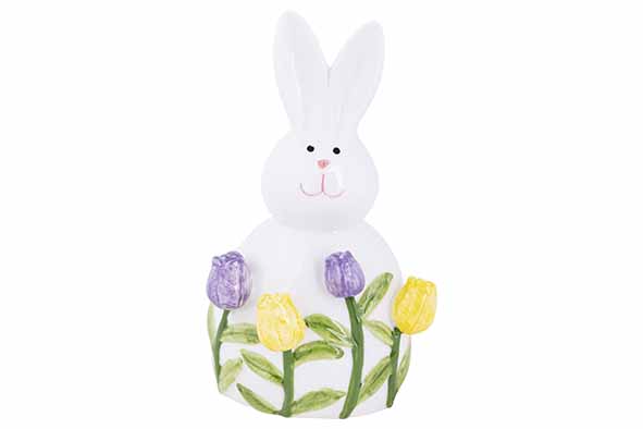 Cosy & Trendy | Beeld Konijn Tulpen Wit Ø10x18cm