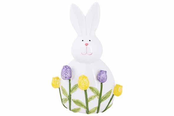 Cosy & Trendy | Beeld Konijn Tulpen Wit 16x12x24cm