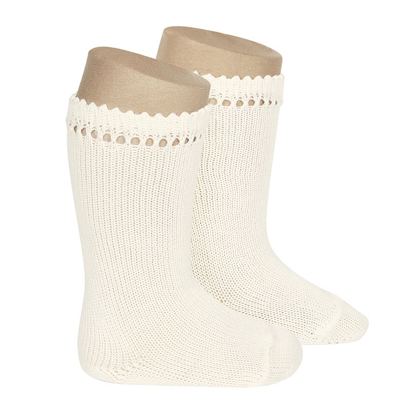 Condor | Kniekousen Perle Cotton Knee-High Socks Openwork Cuff Cava