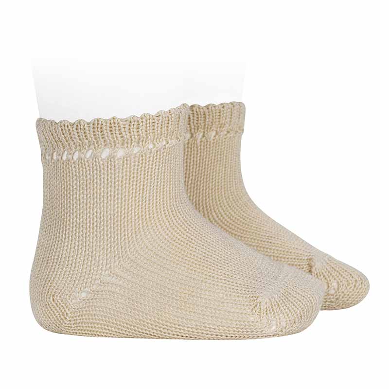 Condor | Kousen Perle Cotton Socks Openwork Cuff Lino
