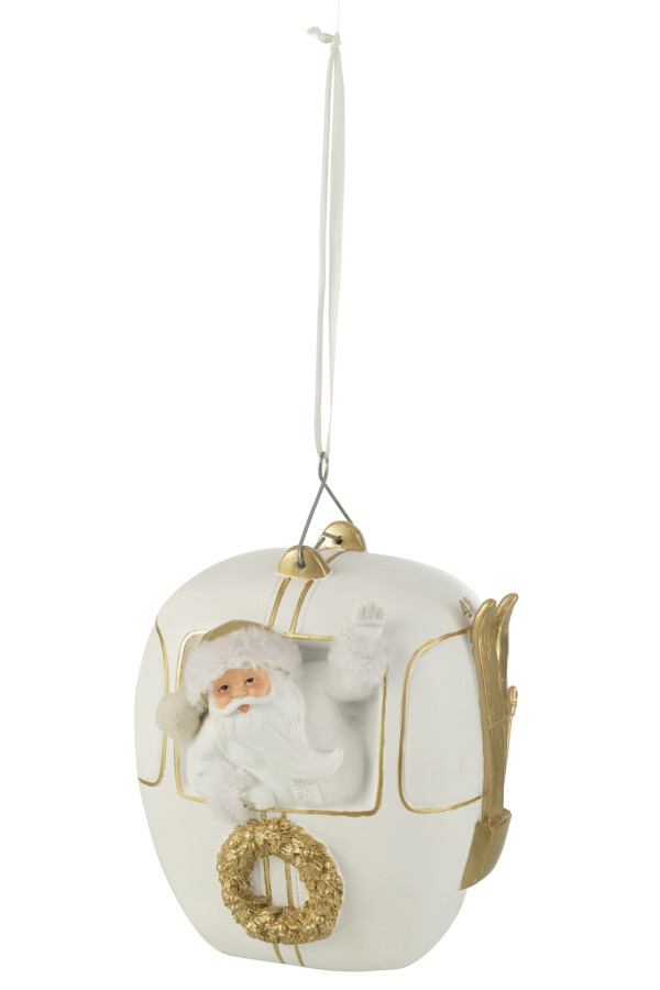 J-Line | Hangfiguur Sneeuwcabine Kerst Wit/Goud 18x15,5x23cm 
