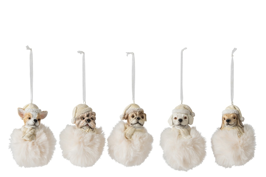 J-Line | Hangfiguur Kerst Hond Assortiment Ø6x10cm