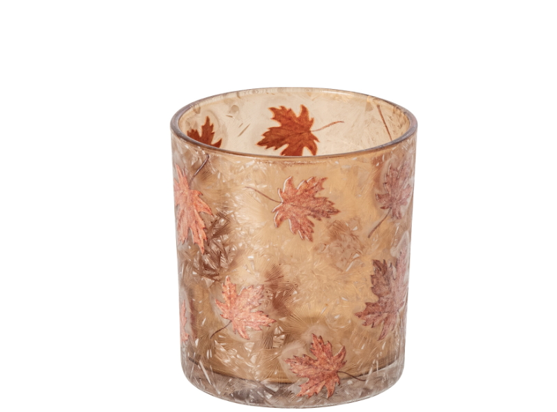J-Line | Theelichthouder Bladeren Glas Ø7,3x8cm  