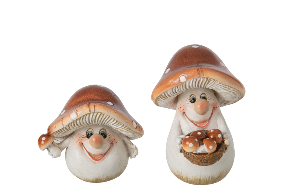 J-Line | Beeld Paddenstoel Polyres Brons/Wit Assortiment 9x6,5x8cm