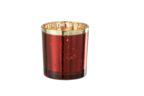 J-Line | Theelichthouder Glas Goud/Rood Ø7,3x8cm 