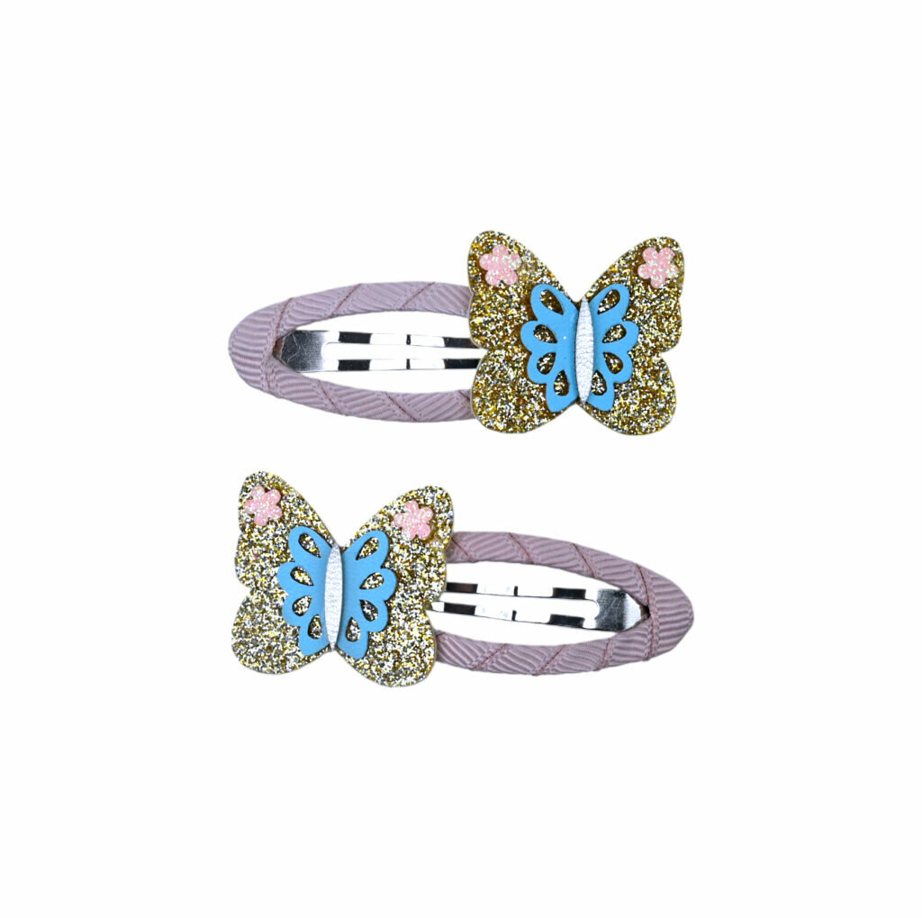 Busy Lizzie | Haarspeld Barrette Butterfly Blauw/Goud 2-pack