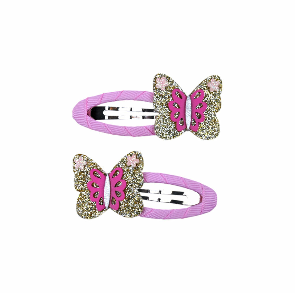 Busy Lizzie | Haarspeld Barrette Butterfly Roze/Goud 2-pack