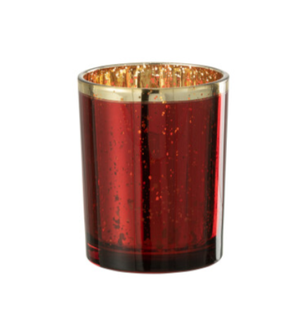 J-Line | Theelichthouder Glas Goud/Rood Ø10x12,5cm