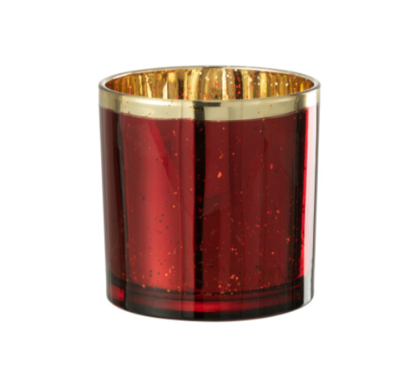 J-Line | Theelichthouder Glas Goud/Rood Ø15x15cm