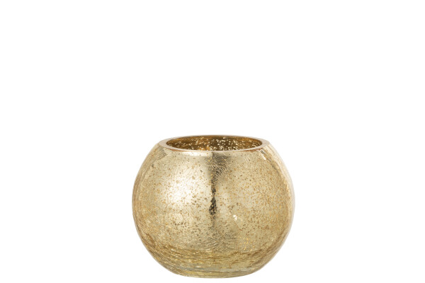 J-Line | Theelichthouder Bol Craquele Glas Parel Effect Goud Ø12x9,5cm 