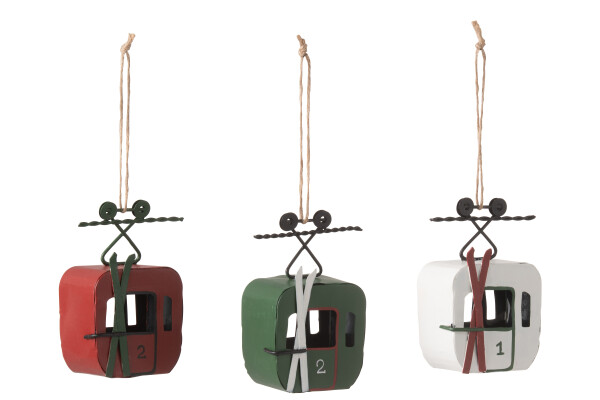 J-Line | Hangfiguur Sneeuwcabine Metaal Assortiment 7x4,5x11cm