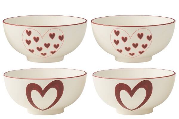 J-Line | Giftset Kom Harten Porselein Wit/Rood Assortiment 2-pack