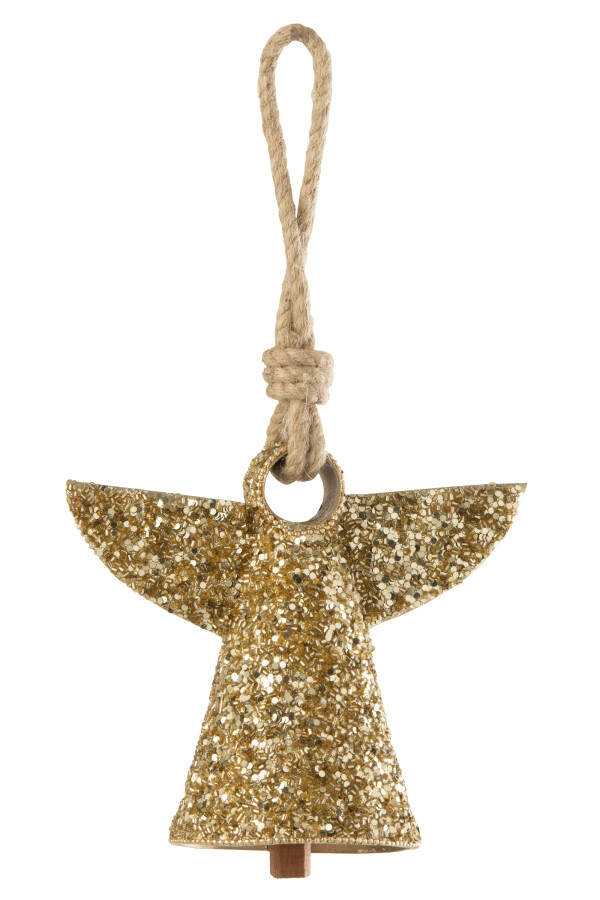 J-Line | Hangfiguur Bel/Engel Ijzer/Kralen Goudkleurig 7,75x9x28cm