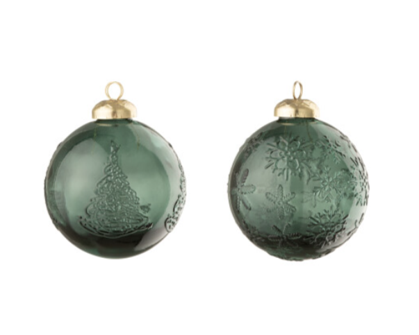 J-Line | Kerstbal Bal Glas Donkergroen Assortiment Ø8x10cm 