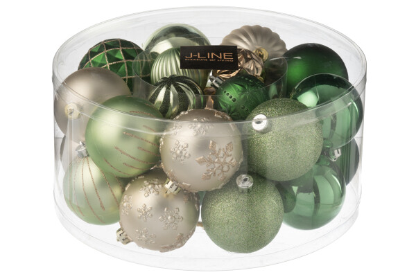 J-Line | Kerstbal Plastiek Muntgroen/Ecru Doos 30 Stuks