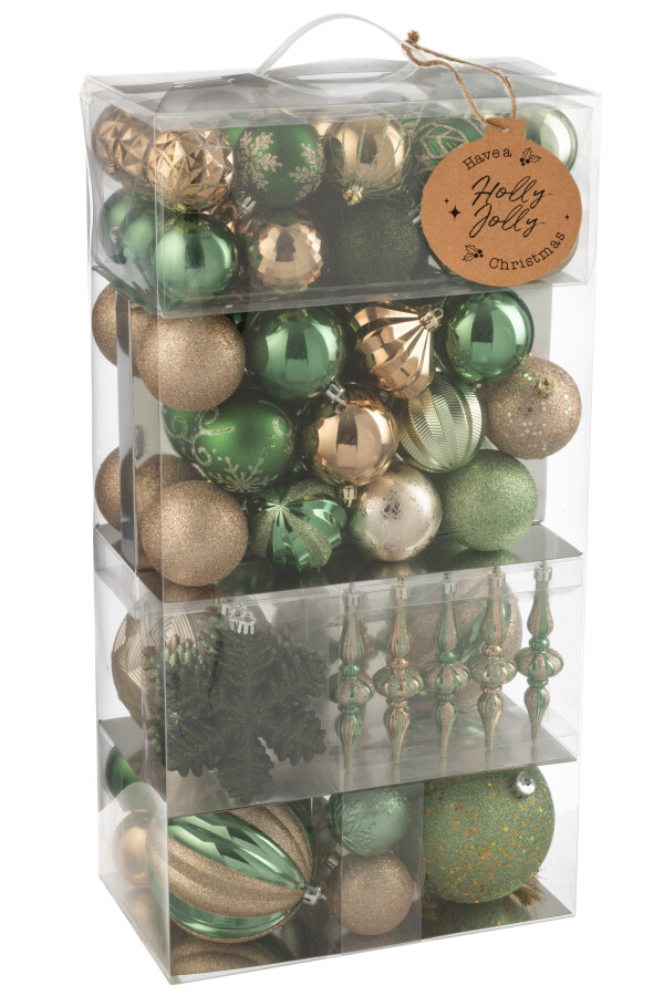 J-Line | Kerstbal Plastiek Muntgroen/Ecru Doos 80 Stuks