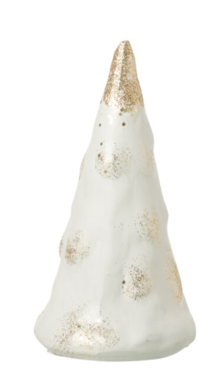J-Line | Beeld Kerstboom Dennenboom Snow Klei Beige/Wit 11,5x11,5x22cm