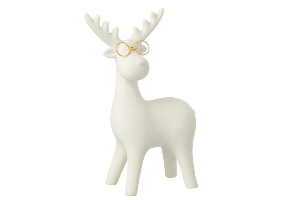 J-Line | Beeld Rendier Bril Porselein Wit/Goudkleurig 17x8x25,5cm