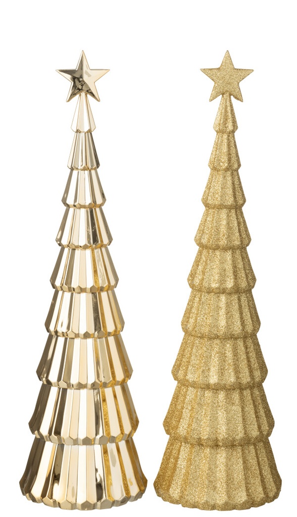 J-Line | Beeld Kerstboom/Ster Plastiek Goudkleurig Assortiment 11x11x38cm 