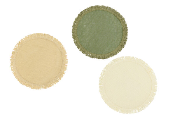 J-Line | Placemat Rond Groen/Ecru Assortiment Ø38cm
