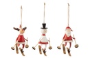J-Line | Hangfiguur Kerstman/Rendier/Sneeuwman Metaal Assortiment 6x11x21cm