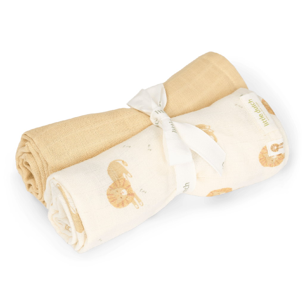 Little Dutch | Tetra Doek Safari Friends Safari Leo Swaddle  Geel 70x70cm 2-pack  