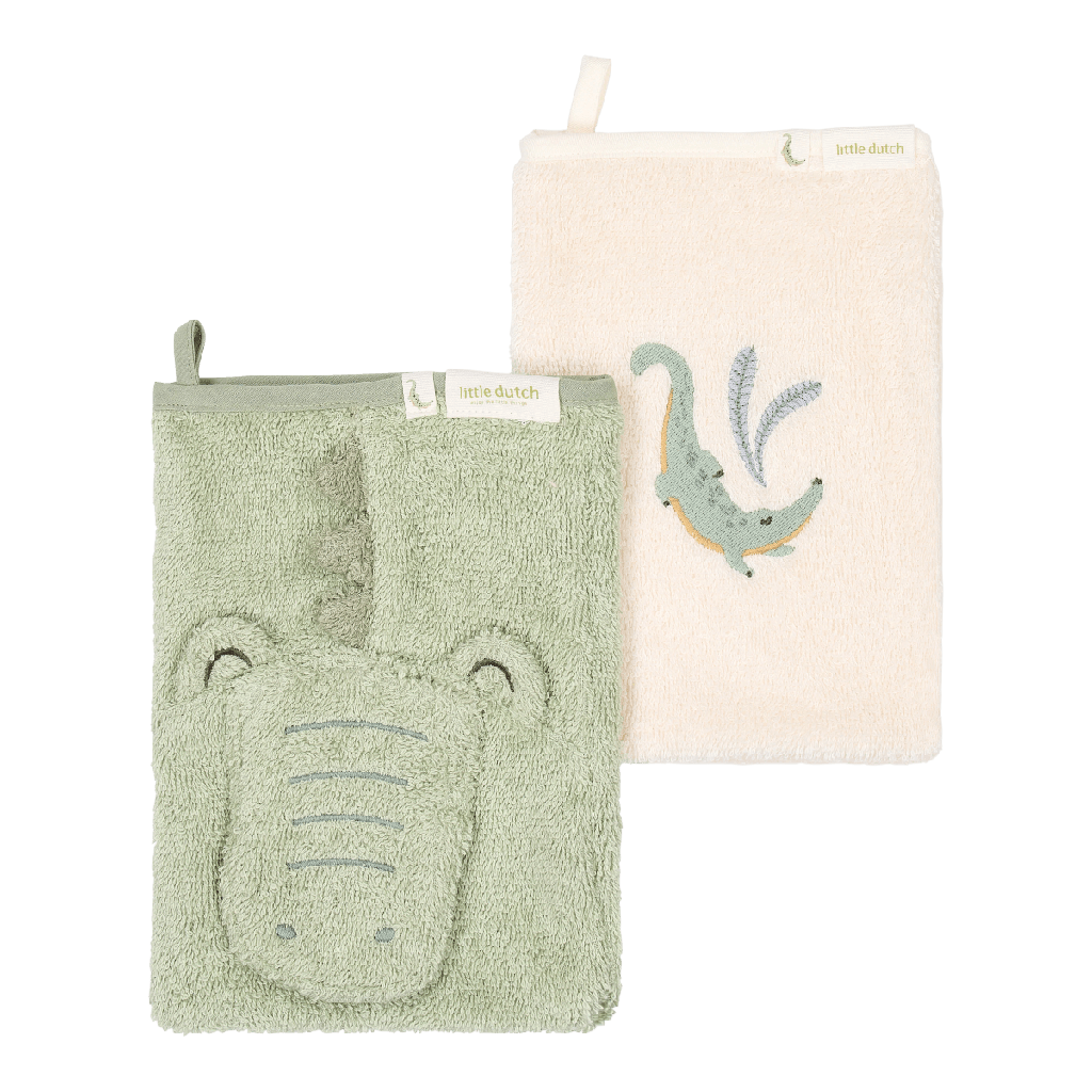 Little Dutch | Washandjes Safari Friends Krokodil Groen 2-pack