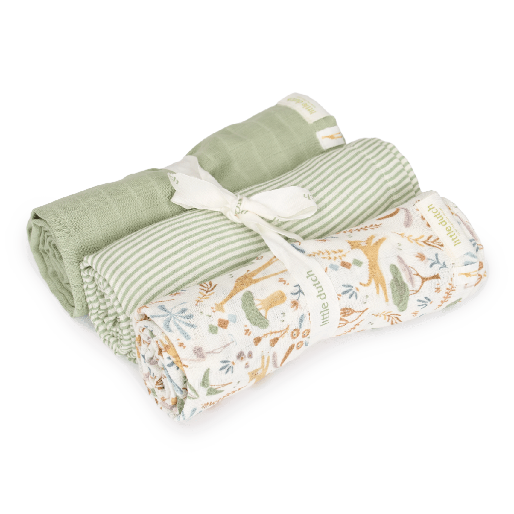 Little Dutch | Tetra Doek Safari Friends Safari Wonders Groen 70x70cm 3-pack