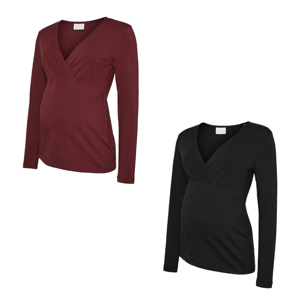 Mamalicious | T-shirt Kerrie Nursing Longsleeve Windsor Wine/Black 2-pack