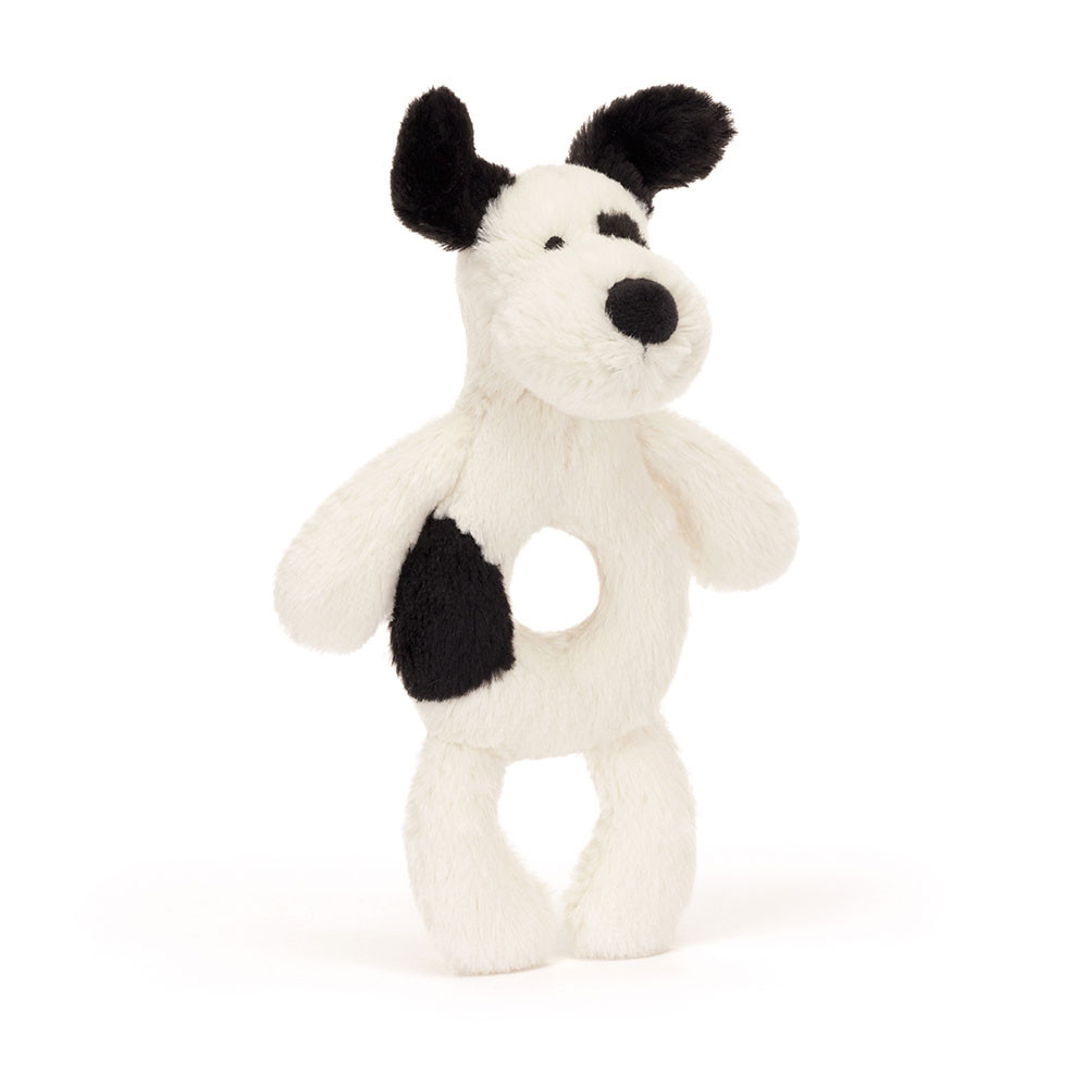 Jellycat | Rammelaar Bashful Black & Cream Puppy Ringrammelaar 18cm