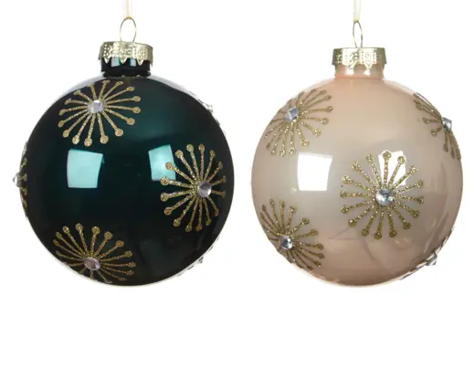 Decoris | Kerstbal Glas Fireworks Groen/Ecru Ø10cm Assortiment 