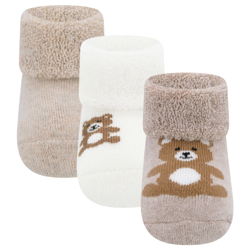Ewers | Kousen Newborn Teddy Rib met Omslag Zand/Wit One Size 3-pack