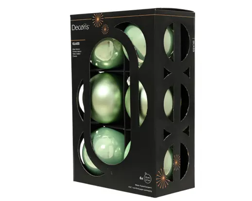 Decoris | Kerstbal Glas Mix Mintgroen Ø8cm 6-pack