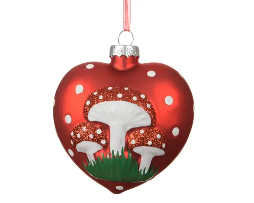 Decoris | Hangfiguur Glas Hart Mushroom Rood 8,7x5,7x9cm