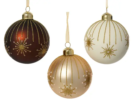 Decoris | Kerstbal Glas Firework Wit/Ecru/Rood Ø8cm Assortiment 