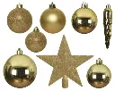 Decoris | Hangfiguur Decoratiepakket Licht Goud Piek/Kerstballen/Pegels 33-delig