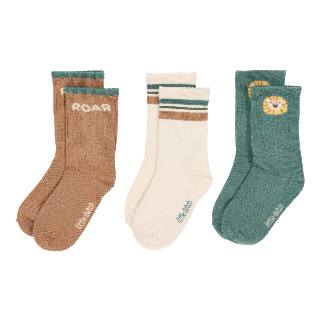 Little Dutch | Kousen Boys Safari Friends Deep Olive/Warm Taupe 3-pack